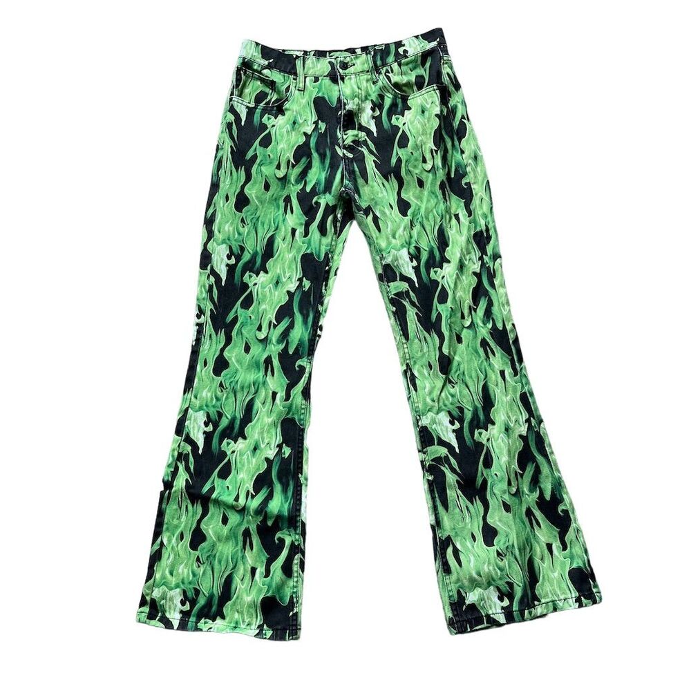BDG Women's Bootcut Jeans Size 28 Black Denim Green Flame Print Mid Rise